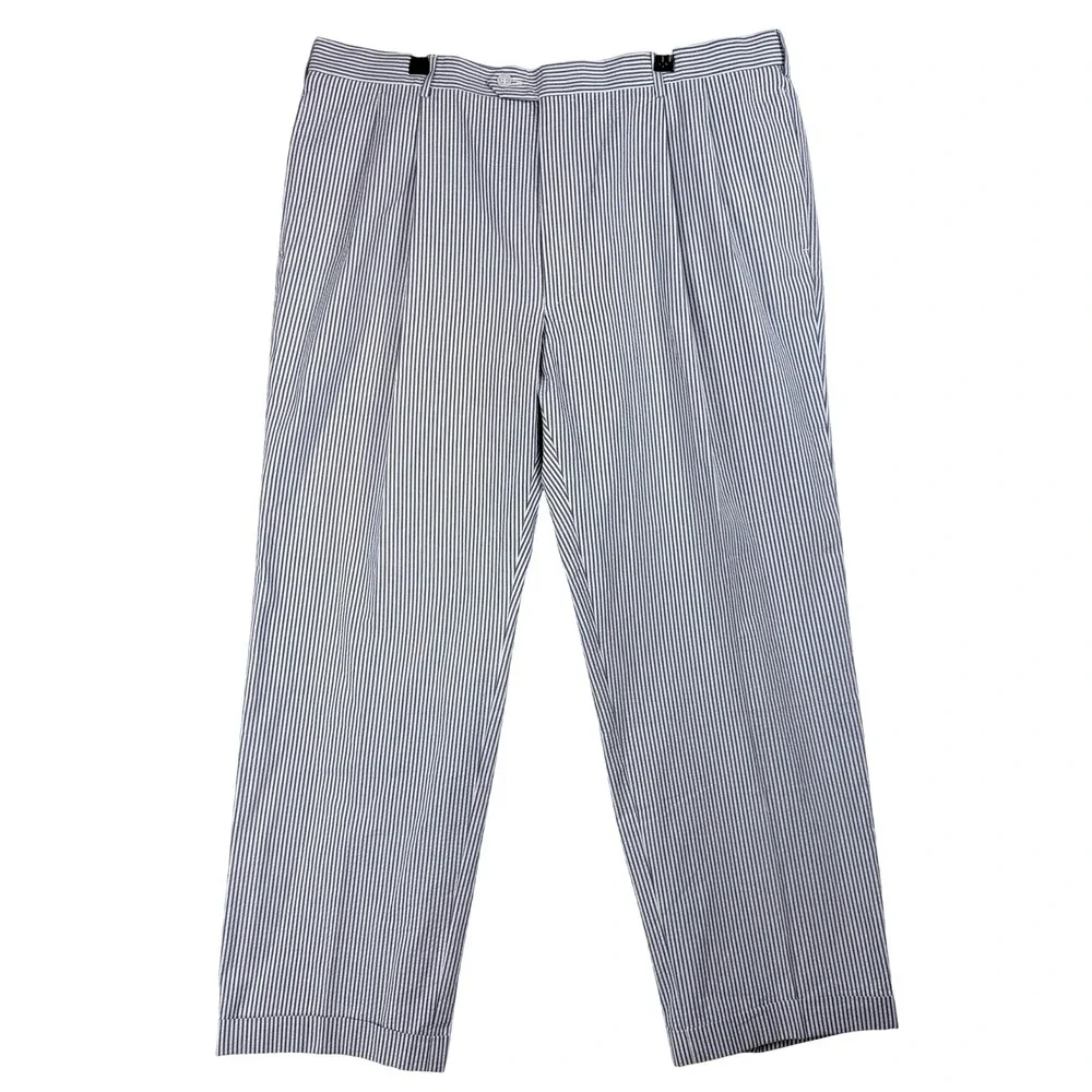 Mens Striped Pleated Dress Pants Navy White‎ Classic Fit Casual Formal